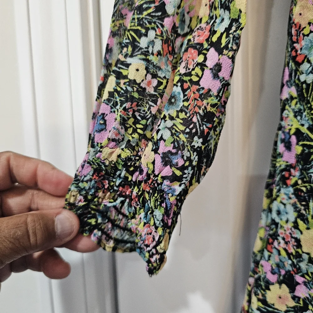 ZARA Black Flora Print long Sleeve Baby Doll Mini Dress Size Small Cottagecore - Picture 5 of 13